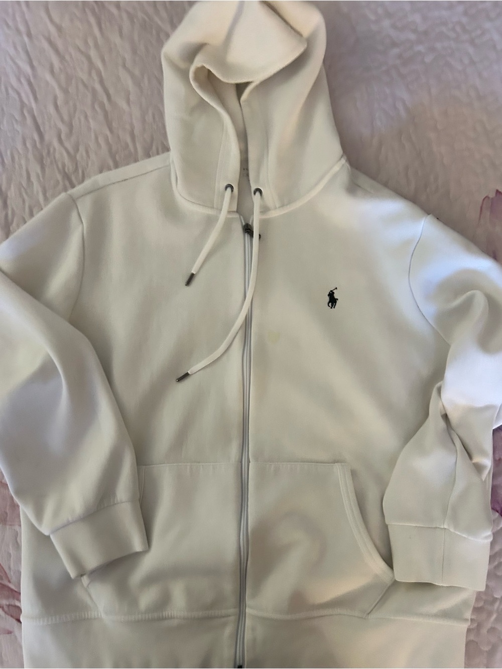 Ralph Lauren Cream Zip-Up Hoodie with Pony Logo